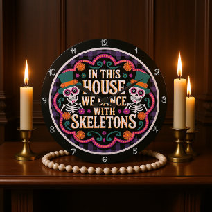 Skeletons Dance House Halloween Graphic Stor Klocka