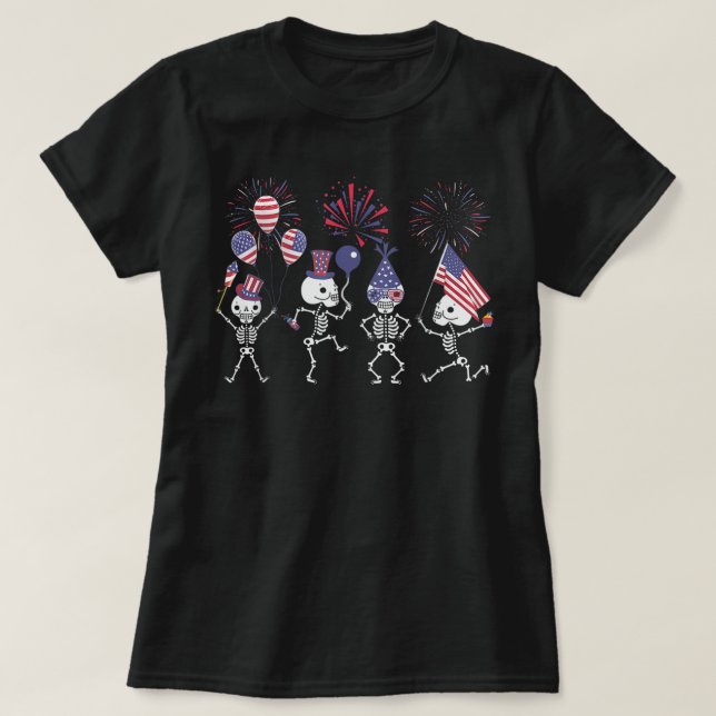 Skeletons Dancing Julens 4:e juli Ki T Shirt (Design framsida)