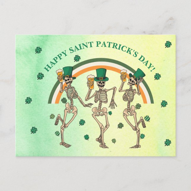 Skeletons Dancing Lycklig Saint patrick's day Vykort (Framsida)