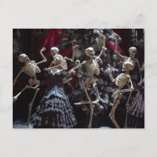 Skeletons Dancing Runt Julgran Vykort