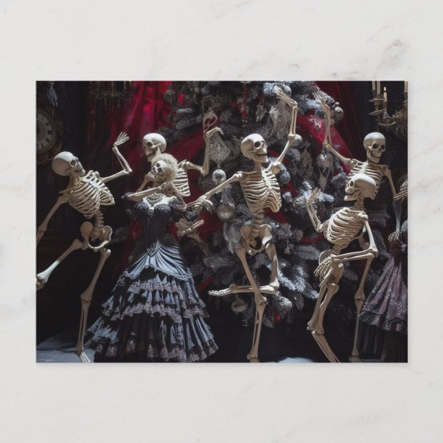 Skeletons Dancing Runt Julgran Vykort (Framsida)