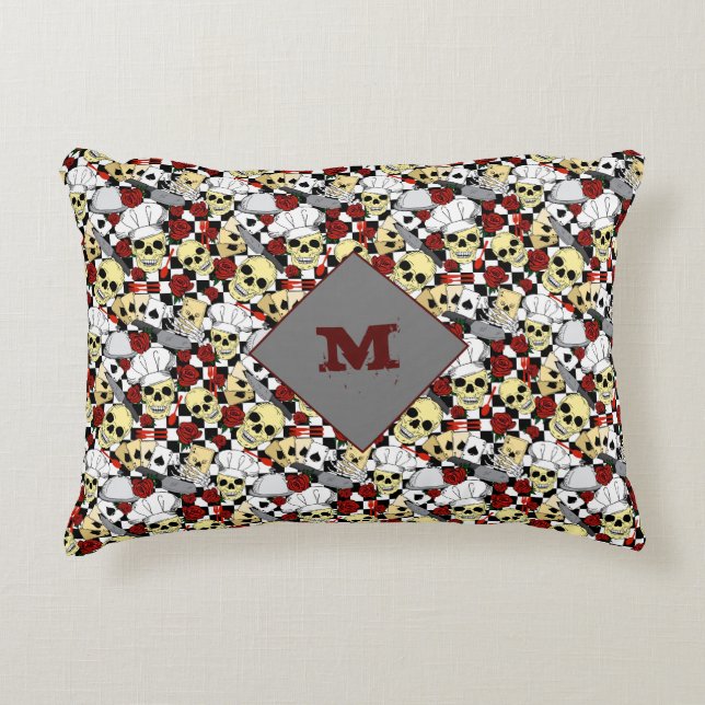 Skeletons Döskallar i chattar och Röd ros Skriv ut Prydnadskudde (Framsidan)