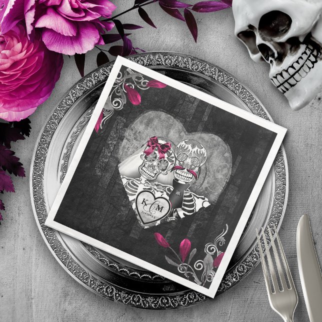 Skeletons Gothic Bröllop Burgundy ID866 Pappersservett (Skapare uppladdad)