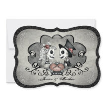 Skeletons Grått Black & White Heart Bröllopinbjuda