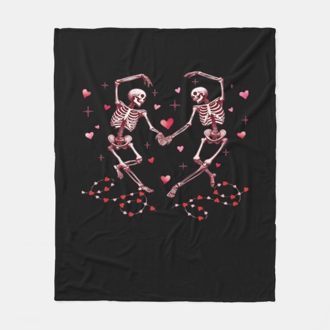 Skeletons Holding Händer Heart Valentines day Desi Fleecefilt (Framsidan)