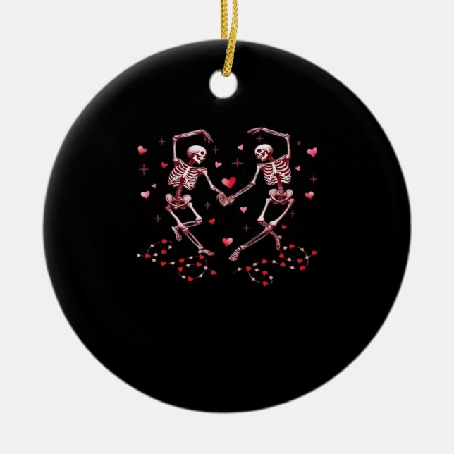 Skeletons Holding Händer Heart Valentines day Desi Julgransprydnad Keramik (Framsidan)