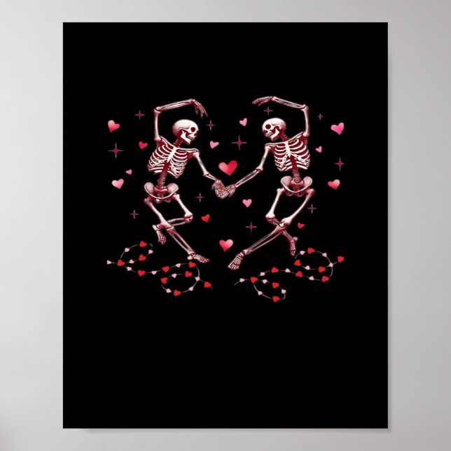Skeletons Holding Händer Heart Valentines day Desi Poster (Framsidan)