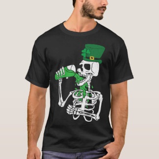 Skeletons Leprechaun Drinking Beer St Patrick s Da T Shirt