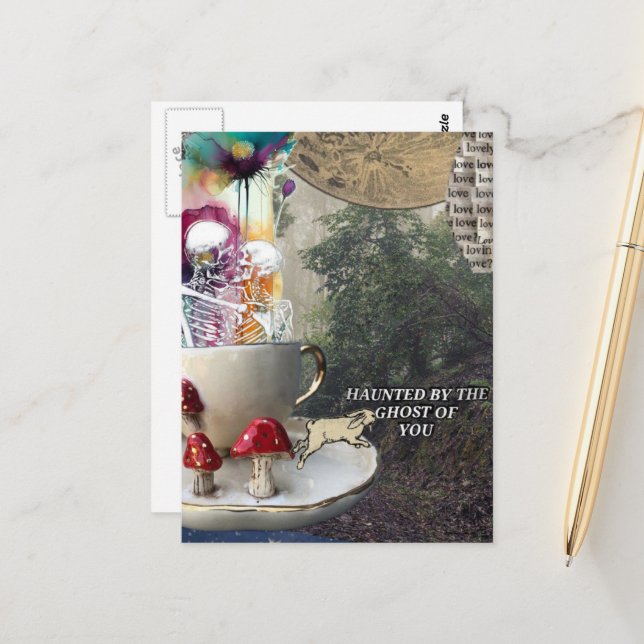 Skeletons Mixed Media Collage Ghost of You Vykort (Fram/Back In Situ)