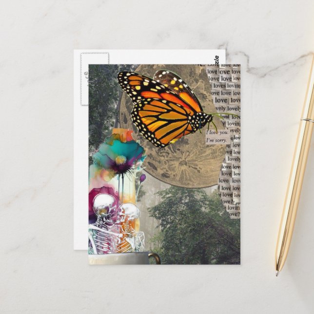 Skeletons Mixed Media Collage Vykort (Fram/Back In Situ)