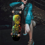 Skeletons skal med brinnande cigarett Van Gogh Mini Skateboard Bräda 18,5 Cm<br><div class="desc">Jamaica Rasta färg red,  grönt och guld Vincent Van Gogh-målning av Skull med Burning Cigarette. Svart bakgrund med droppeffekt. Underbar för karibiska människor och älskare av vintage konst.</div>