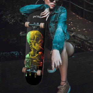 Skeletons skal med brinnande cigarett Van Gogh Mini Skateboard Bräda 18,5 Cm
