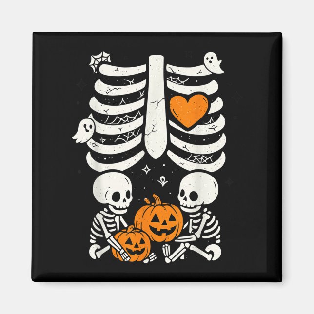 Skelett Bebis Tvillingar Halloween Graviditet Till Magnet (Framsidan)