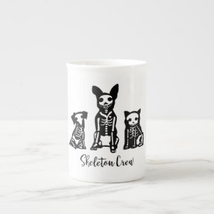 Skelett- besättninghundar och katt benporslin mugg