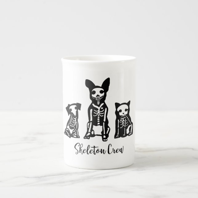 Skelett- besättninghundar och katt benporslin mugg (Framsidan)