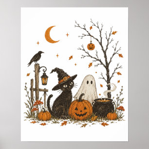 Skelett Bikupare Halloween Svart Katt Bin Poster