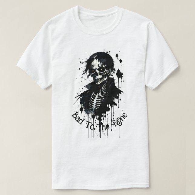 Skelett bläckstänk " Dålig ända in i benet "T-Shir T Shirt (Design framsida)