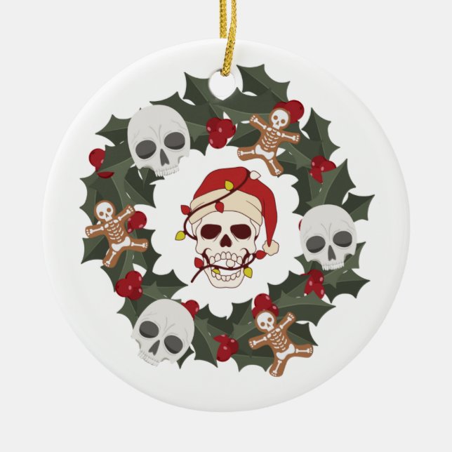 Skelett Dekorerad julkrans på en Julgransprydnad Keramik (Framsidan)