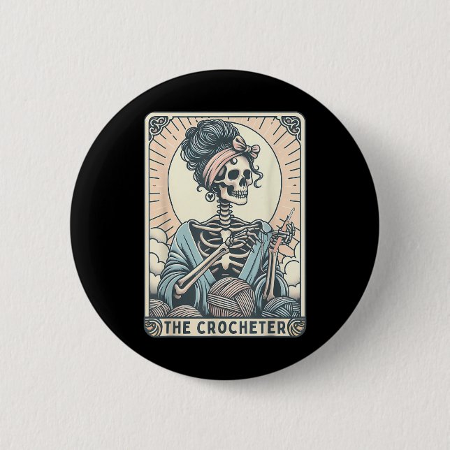 Skelett Den Virkande Mamman Tarotkort Stickad Virk Knapp (Framsida)