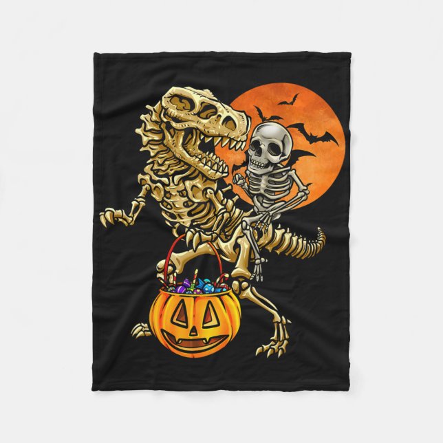Skelett Dinosaurie Halloween-pumpa för pojkar barn Fleecefilt (Framsidan)