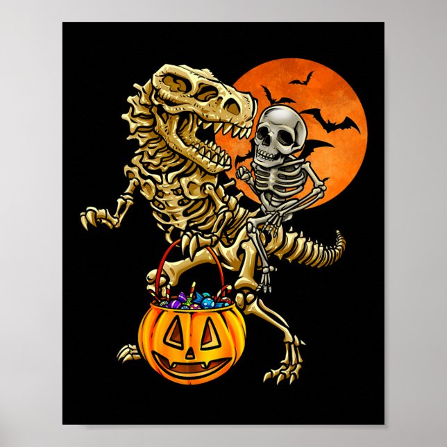 Skelett Dinosaurie Halloween-pumpa för pojkar barn Poster (Framsidan)