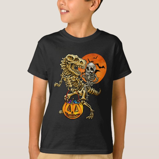Skelett Dinosaurie Halloween-pumpa för pojkar barn T Shirt (Framsida)