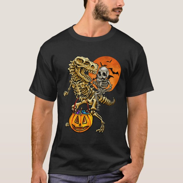 Skelett Dinosaurie Halloween-pumpa för pojkar barn T Shirt (Framsida)