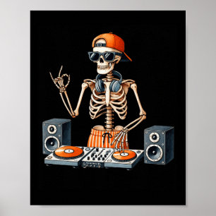 Skelett DJ Halloween-kostym Skivspelare Musik Roli Poster