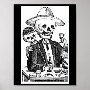 Skelett- dricka Tequila och röka Poster