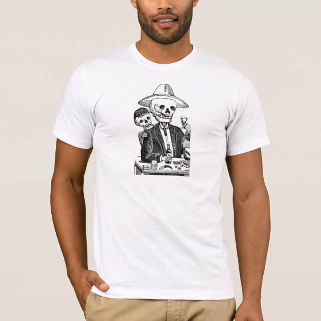 Skelett- dricka Tequila och röka T-shirt (Framsida)