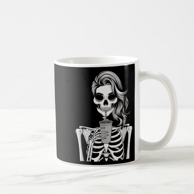Skelett Dricker Dryck Monokrom Gothic Halloween Kaffemugg (Höger)