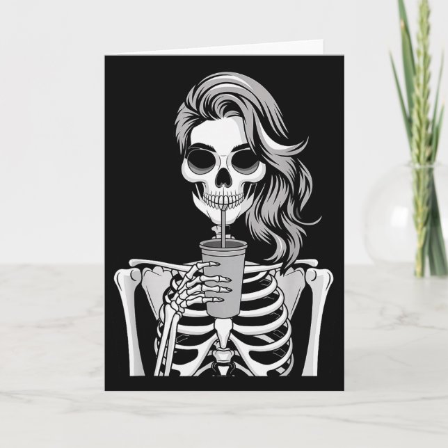 Skelett Dricker Dryck Monokrom Gothic Halloween Kort (Framsida)