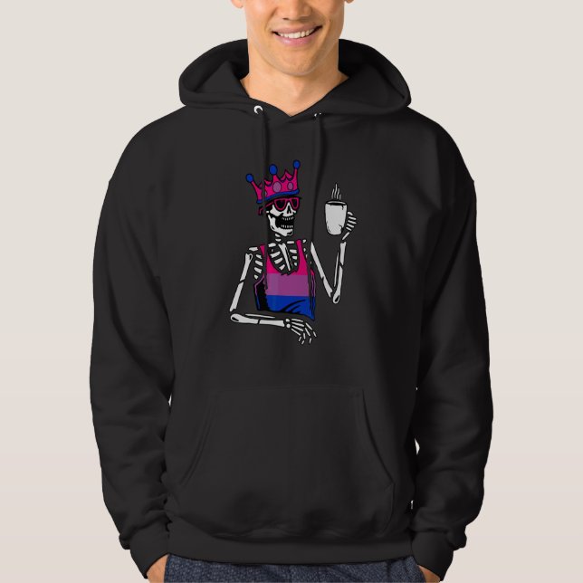 Skelett dricker kaffe Bisexuell Flagga Bisexualite Hoodie (Framsida)