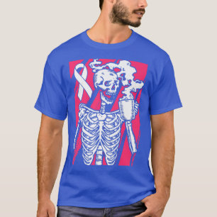 Skelett Dricker Kaffe Bröstcancer Medvetenhet W T Shirt