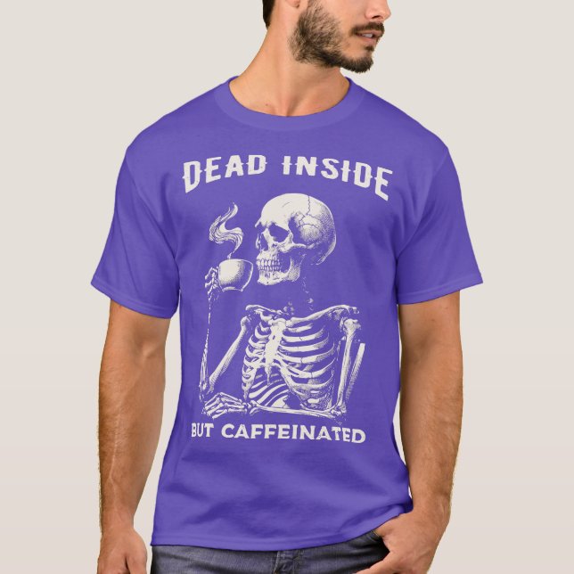 Skelett Dricker Kaffe T Shirt (Framsida)