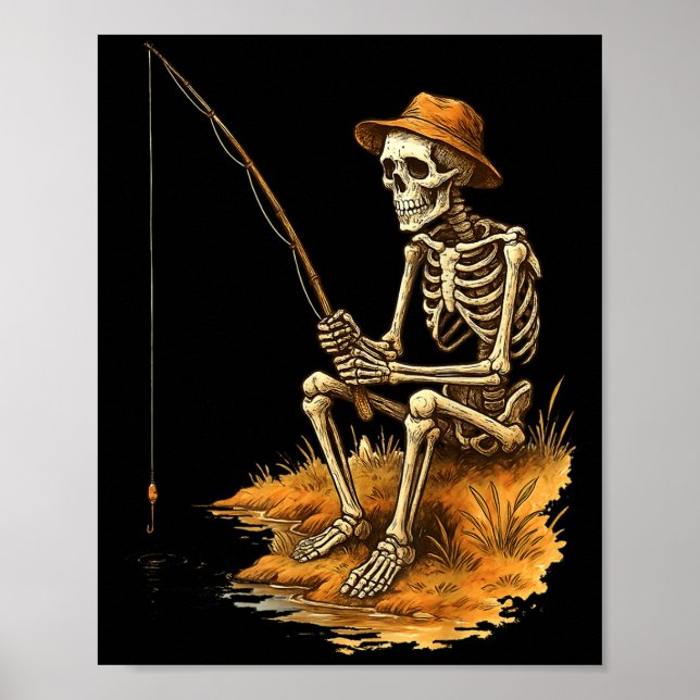 Skelett Fiske Rolig Halloween Kostym Män Kvinnor Poster (Framsidan)
