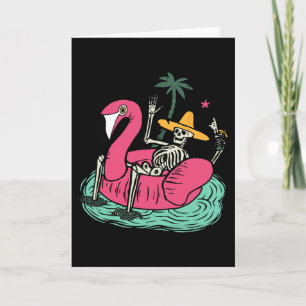 Skelett Flamingo Flotte Semester Strand Dryck Retr Kort