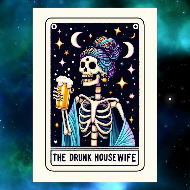 Skelett för mors dag Den berusade hemmafrun Tarot Kort (Mother's Day Skeleton The Drunk Housewife Tarot Card
)