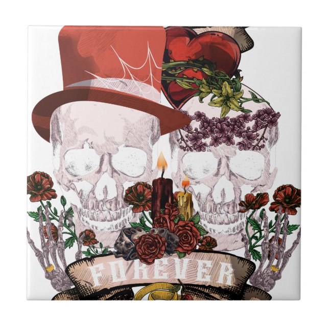 Skelett för skallekärlekgiftermål kopplar ihop kakelplatta (Framsidan)