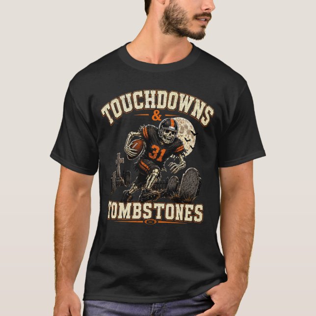 Skelett Fotboll Halloween Vintage Distressed  T Shirt (Framsida)