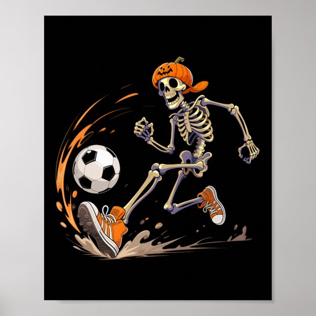 Skelett Fotbollsspelare Pumpahuvud Rolig Hallowee Poster (Framsidan)