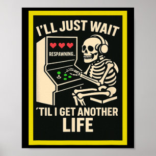 Skelett Gamer Arkad Design – Rolig Retrospel Poster