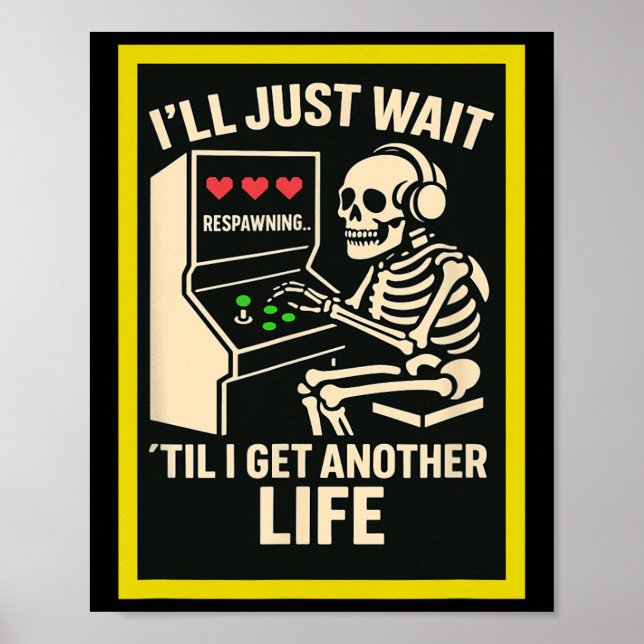 Skelett Gamer Arkad Design – Rolig Retrospel  Poster (Framsidan)