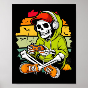Skelett Gamer Latmaskerad Kostym Cool Video-g Poster