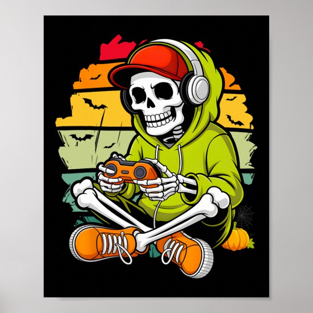 Skelett Gamer Latmaskerad Kostym Cool Video-g Poster (Framsidan)
