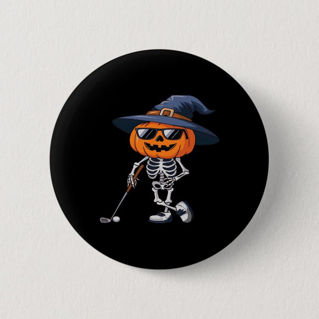 Skelett Golf Halloween Pumpa Golfande Golfare Tee Knapp (Framsida)