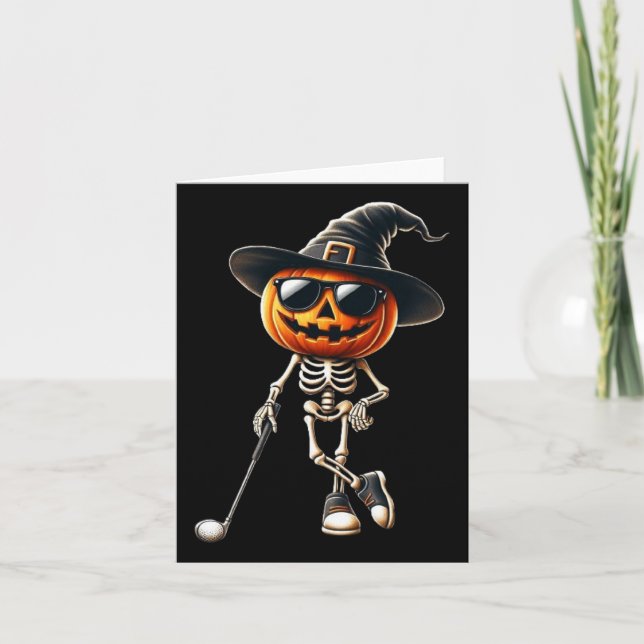Skelett Golf Pumpa Golfspelare Halloween Kos Kort (Framsida)