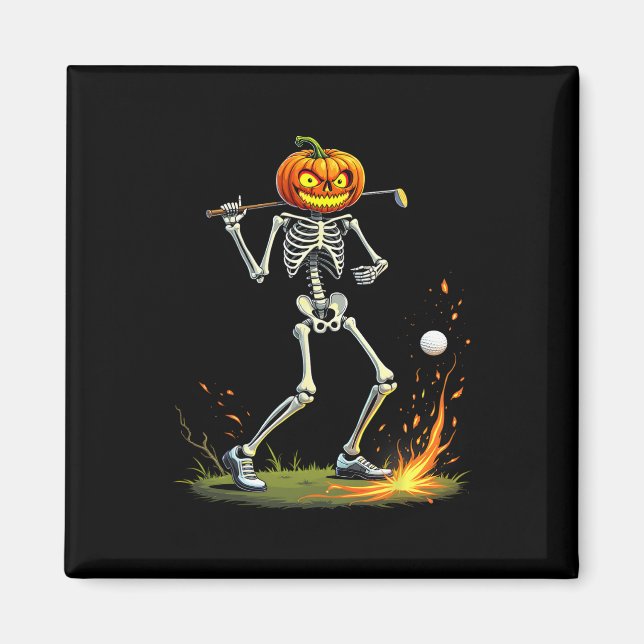 Skelett Golf Rolig Halloween Pumpa Golfande Golf Magnet (Framsidan)