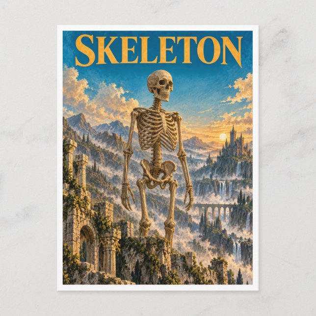 Skelett, gotisk fantasimonster vykort (Framsida)
