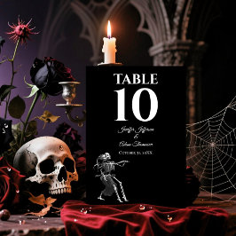 Skelett gotisk Halloween alternativ bröllop Bordsnummer